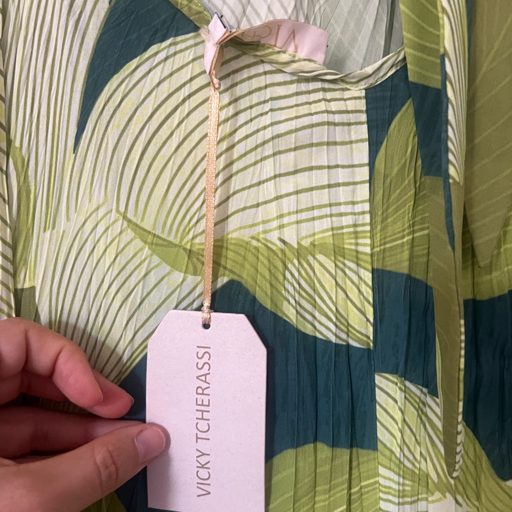 NWT Vicky Tcherassi Azul Green Leaf Print Dress - Picture 7 of 7